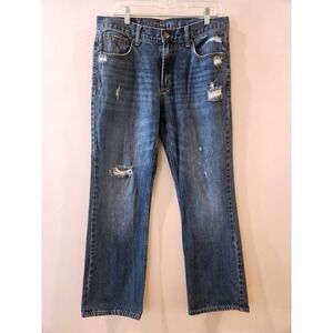 Aeropostale Mens Jeans Size 33x32 Distressed Denim Blue Straight Leg Relaxed Fit